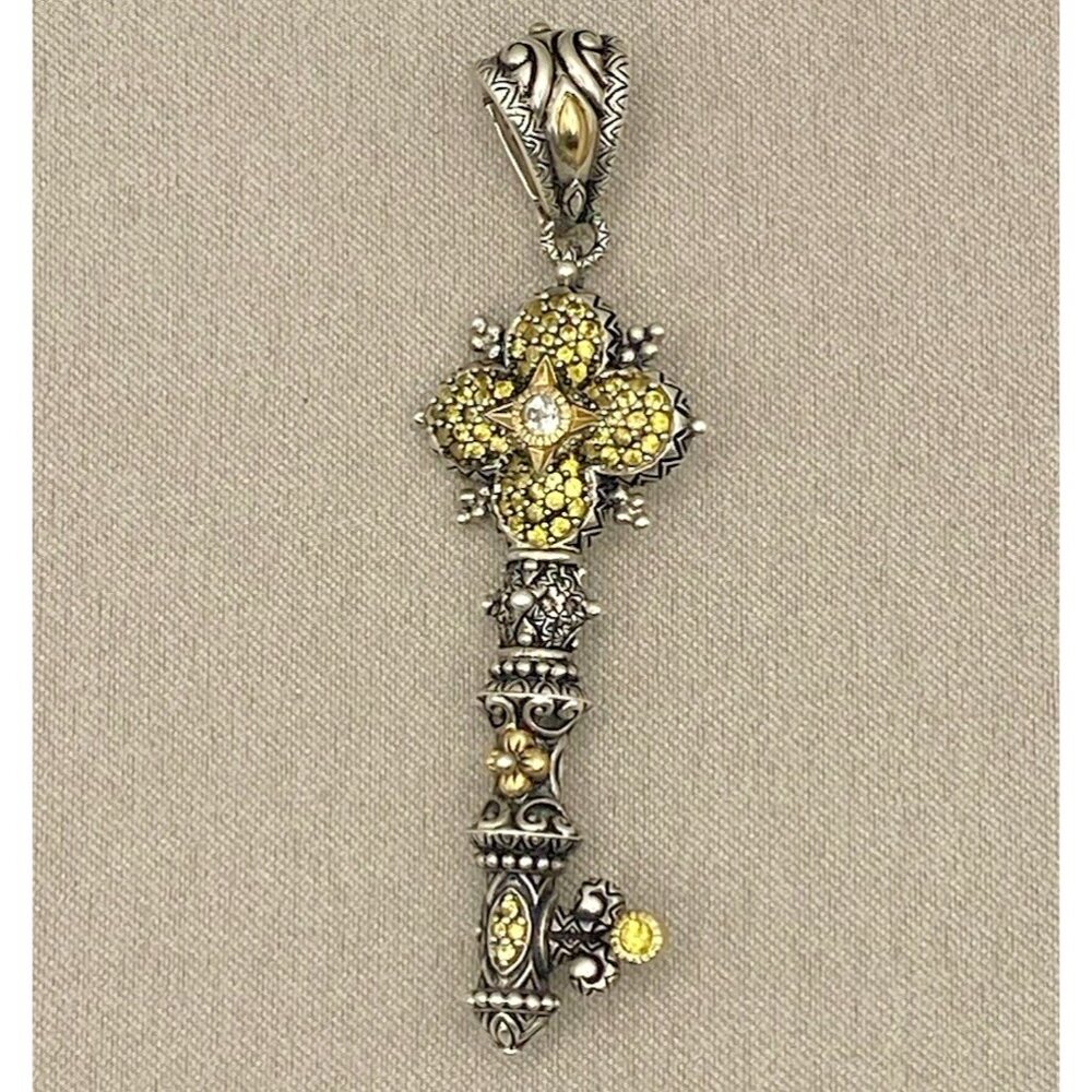 Barbara Bixby 925 Sterling 18K Yellow Sapphire Pavé Flower Key Enhancer Pendant